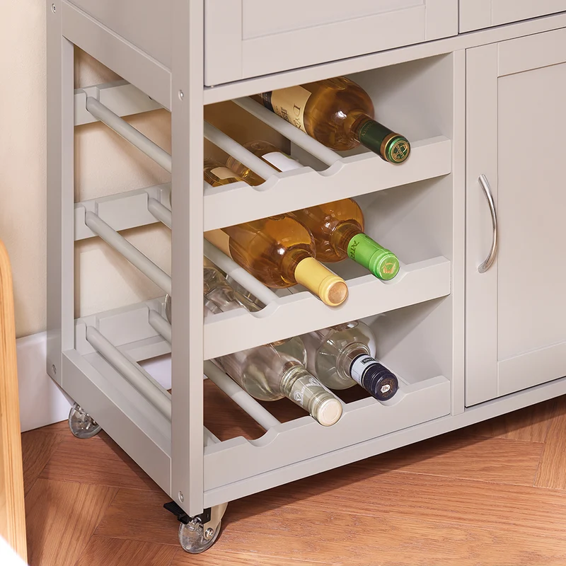 SoBuy FKW45-KA Desserte Cuisine sur Roulettes – Plan Hévéa, Casier à Vin, 1 Tiroir, 1 Placard – 67×38×86 cm, Marron Clair