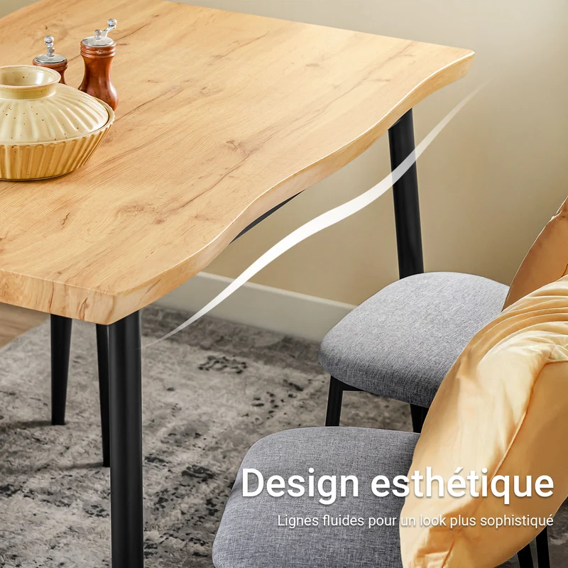 SoBuy OGT52-N Ensemble Table à Manger 5 Pièces avec 4 Chaises Rembourrées et Cadre Acier – Table L110×P70×H76 cm, Charge 150 kg/Chaise, Naturel