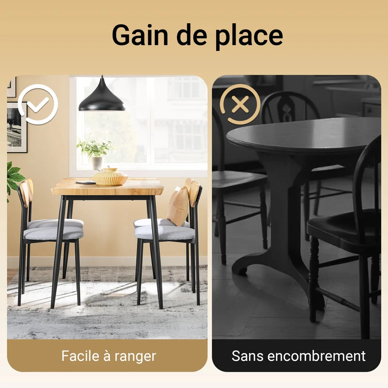 SoBuy OGT52-N Ensemble Table à Manger 5 Pièces avec 4 Chaises Rembourrées et Cadre Acier – Table L110×P70×H76 cm, Charge 150 kg/Chaise, Naturel
