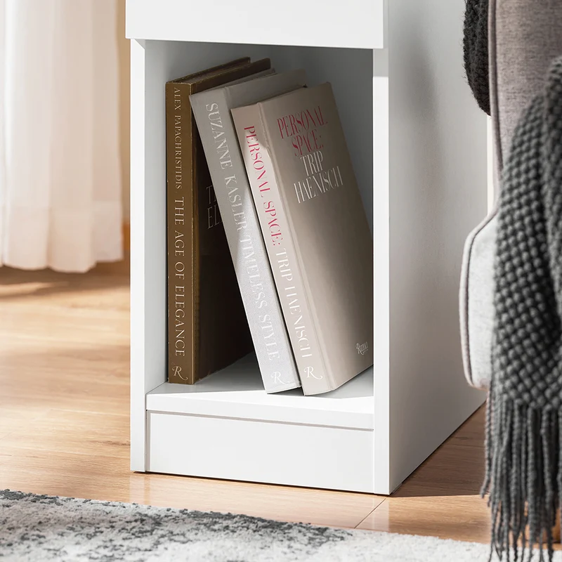 SoBuy FBT111-II-WN Table de Chevet avec Tiroir, Gain de Place, pour Salon et Chambre, Rangement Optimisé, Design Fonctionnel, Compact – L25×P40×H60 cm, Blanc