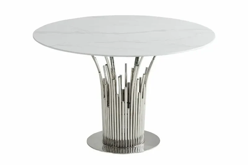 Table ronde chrome marbre blanc - Cosmo