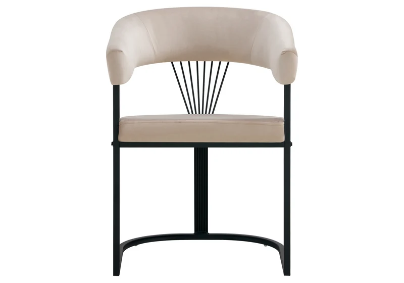 Fauteuil de table velours taupe pieds luge noir - Siam x2
