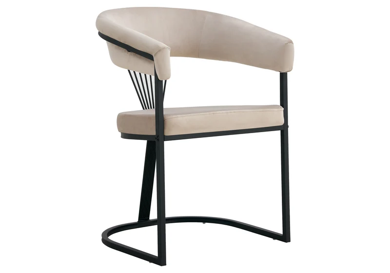 Fauteuil de table velours taupe pieds luge noir - Siam x2
