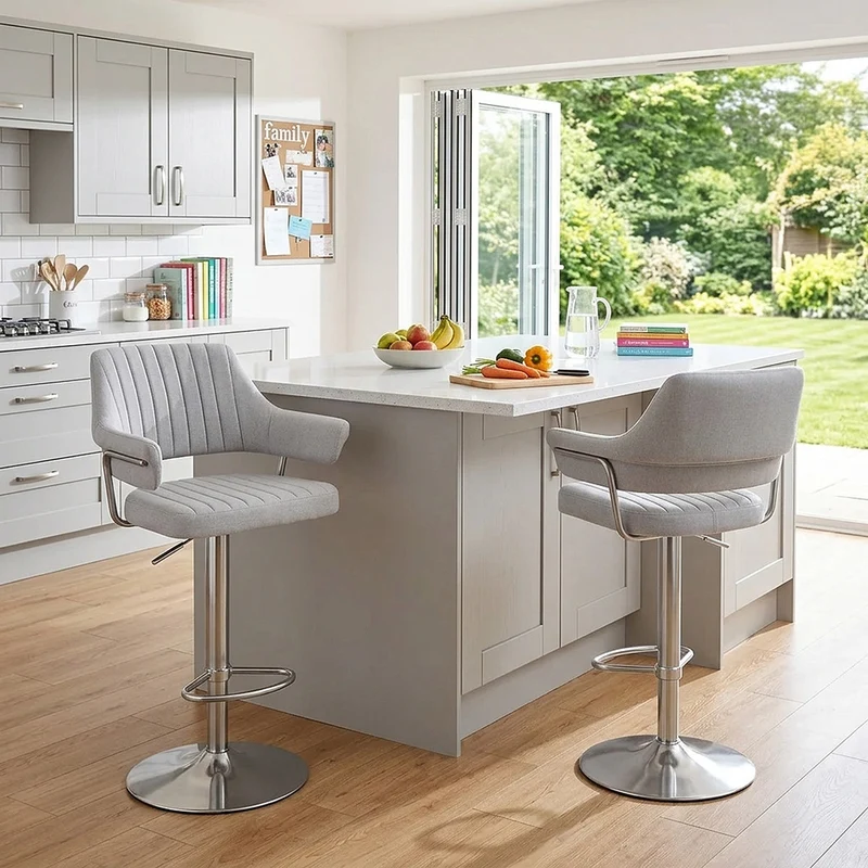 Chaise de Bar Tissu Chrome Brossé - Skyline Gris