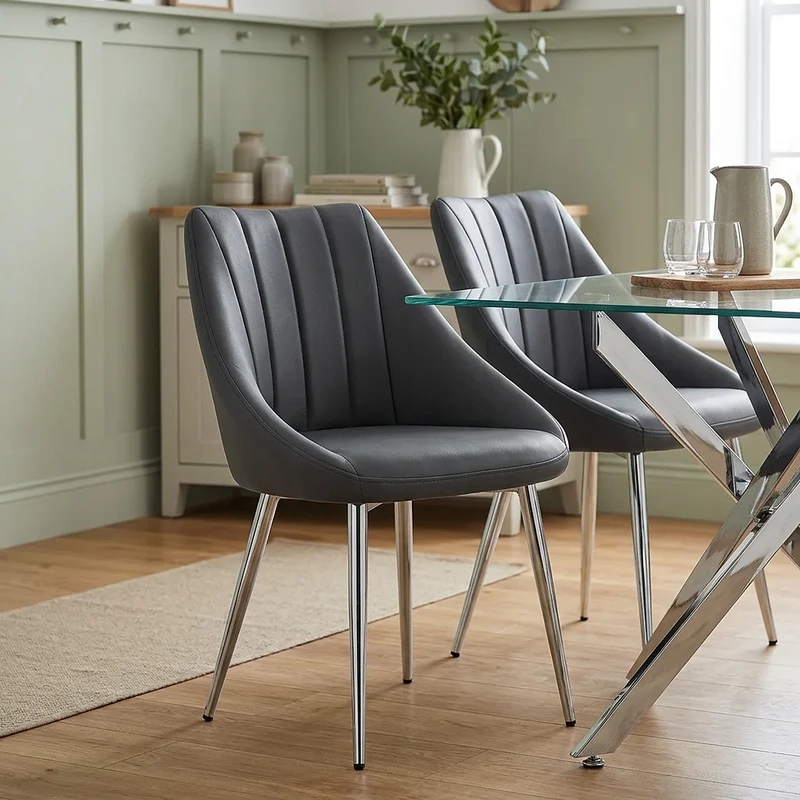 Chaise Faux Cuir Chrome - Tempo Gris Foncé