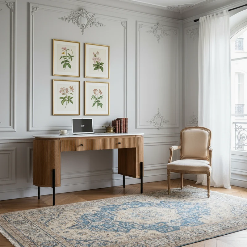 Bureau 2 tiroirs plateau marbre blanc | Manguier Kfir II