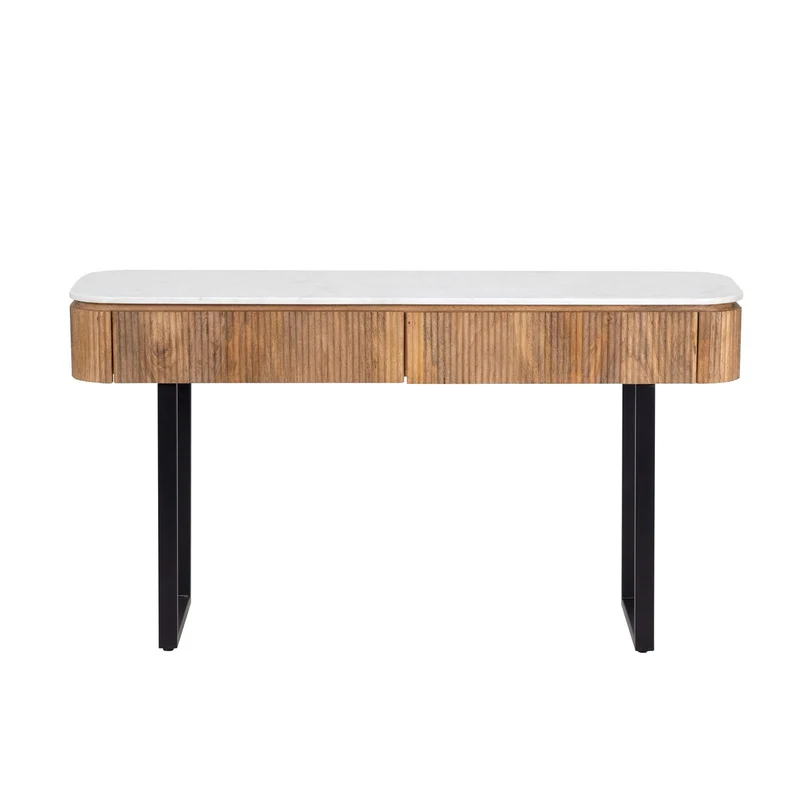 Console 2 tiroirs plateau marbre blanc | Manguier Kfir II
