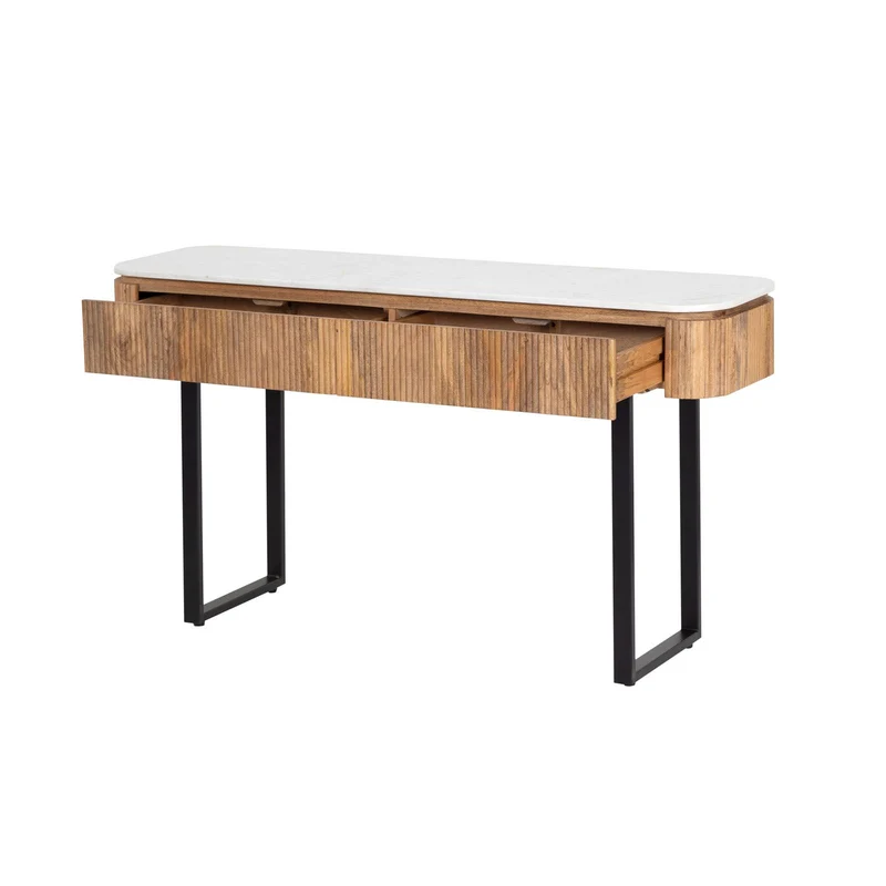Console 2 tiroirs plateau marbre blanc | Manguier Kfir II