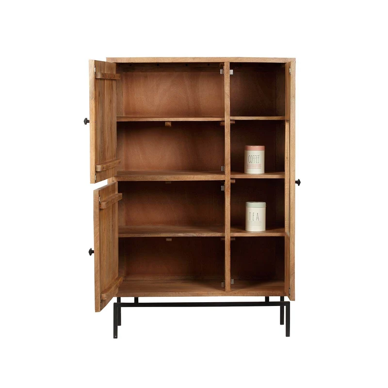 Buffet haut 3 portes en bois massif manguier - Sculture