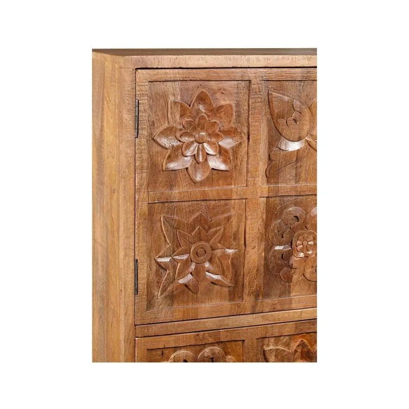 Buffet haut 3 portes en bois massif manguier - Sculture