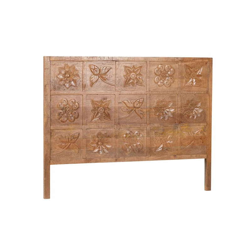 Tête de lit queen size sculptée 160 cm en bois massif manguier - Sculture