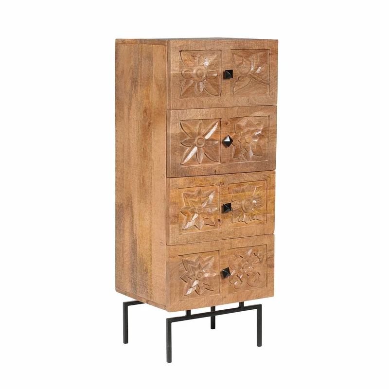 Chiffonniers 4 tiroirs en bois manguier massif - Sculture