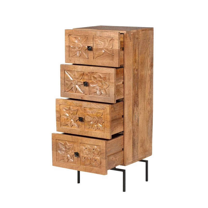 Chiffonniers 4 tiroirs en bois manguier massif - Sculture