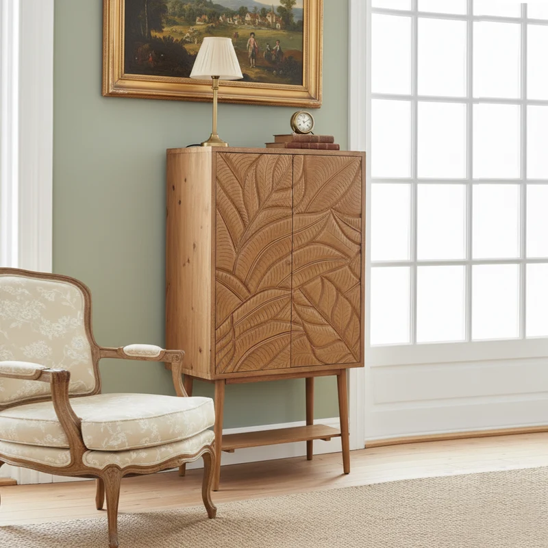 Buffet haut sculpté 2 portes en bois massif manguier - Floria