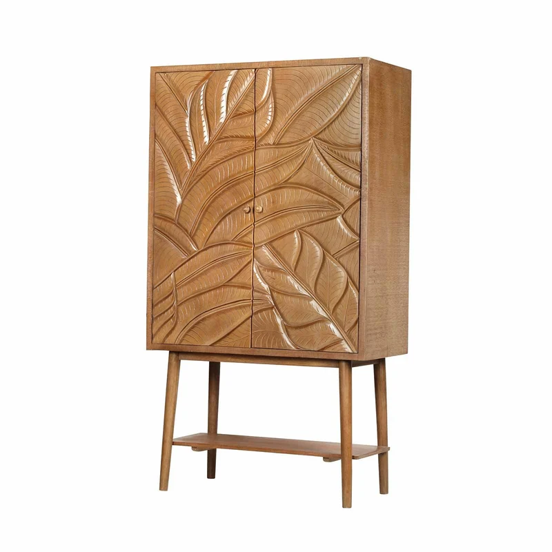 Buffet haut sculpté 2 portes en bois massif manguier - Floria