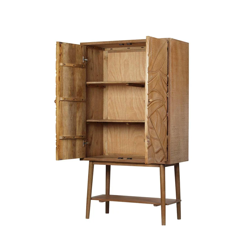 Buffet haut sculpté 2 portes en bois massif manguier - Floria