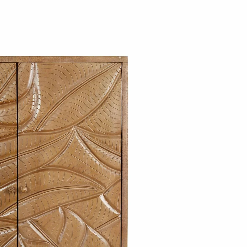 Buffet haut sculpté 2 portes en bois massif manguier - Floria