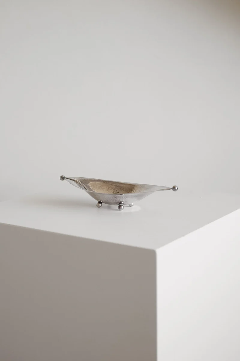 Vintage Silver-Plated Dish with Hammered Texture