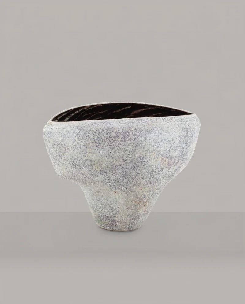A Cloven Stoneware Bowl in Lilac and Grey Glaze by Chris Carter (B. 1945)