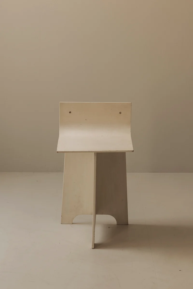 Decorative Sculptural French Off-White Plywood Accent Chair, 1940s