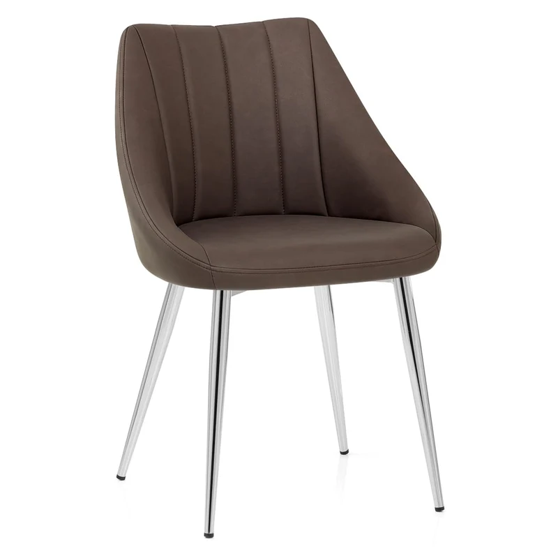 Chaise Faux Cuir Chrome - Tempo Marron