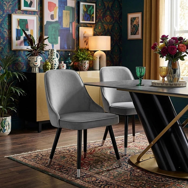 Chaise Bois Velours - Glam Gris