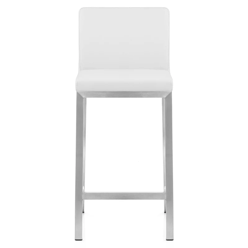 Tabouret Cuir Chrome Brossé - Leah Blanc
