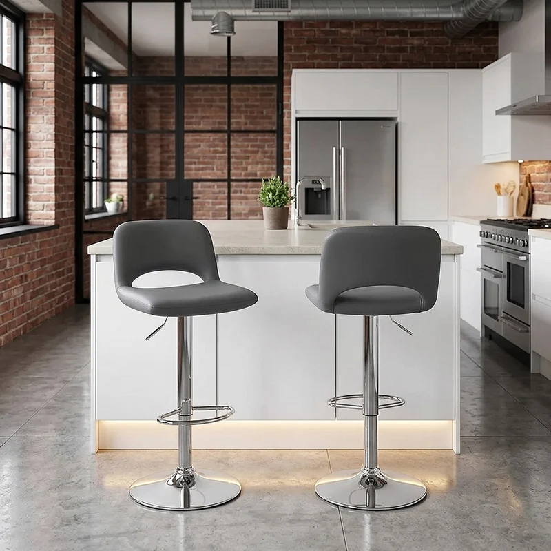 Tabouret de Bar Faux Cuir - Hugo Gris