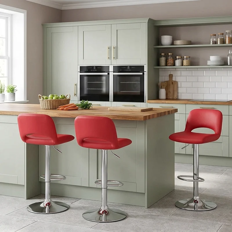 Tabouret de Bar Faux Cuir - Hugo Rouge