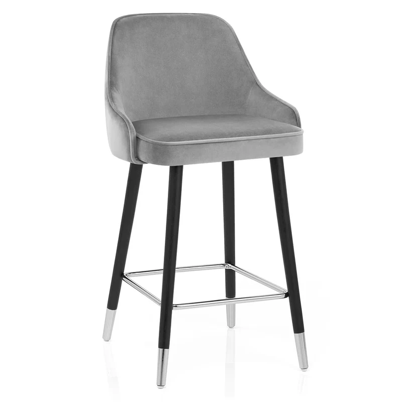 Chaise de Bar Bois Velours - Glam Gris