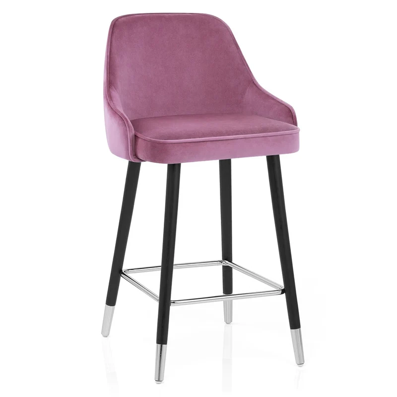 Chaise de Bar Bois Velours - Glam Violet