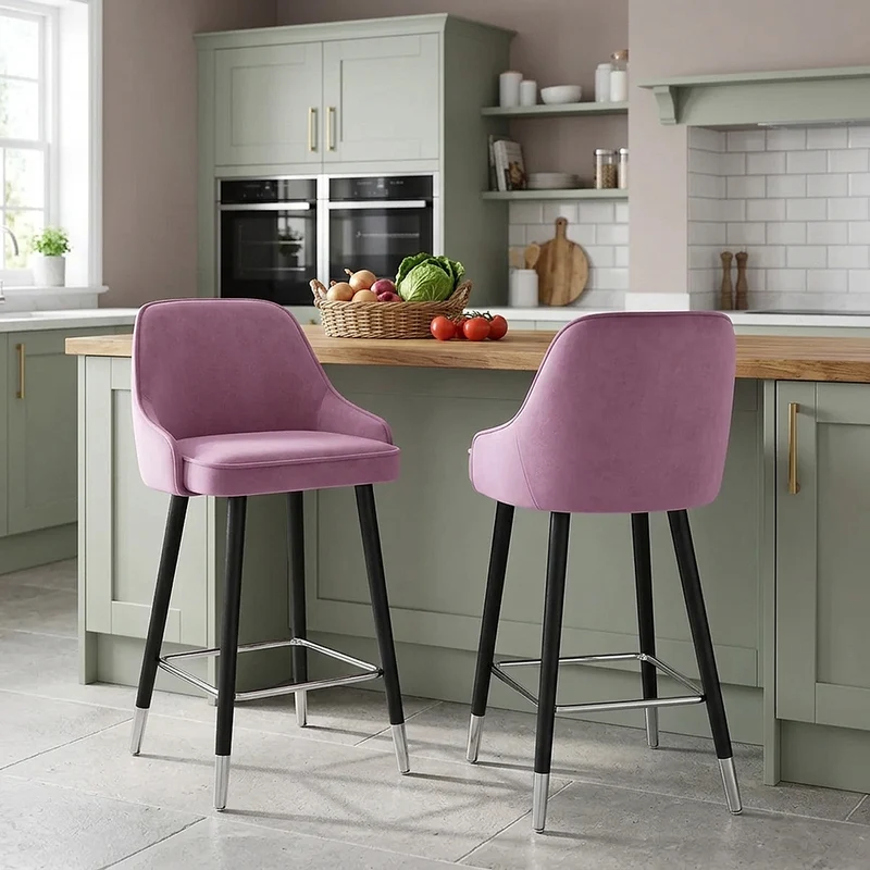 Chaise de Bar Bois Velours - Glam Violet