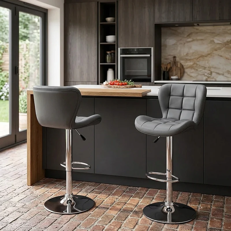 Chaise de bar Simili Cuir - Houston Gris