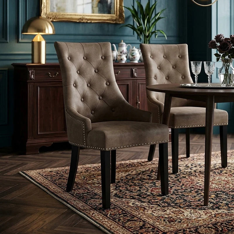 Chaise Bois Faux Cuir - Ascot Marron