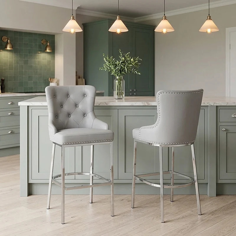 Chaise de Bar Métal Faux Cuir - Grange Gris