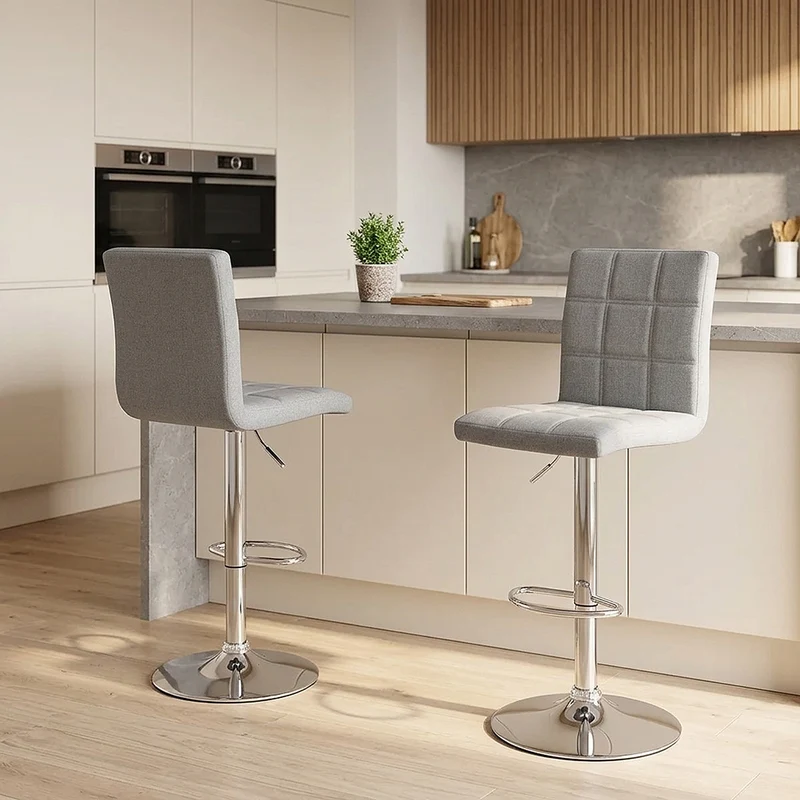 Chaise de Bar Tissu Chrome - Criss Cross Gris