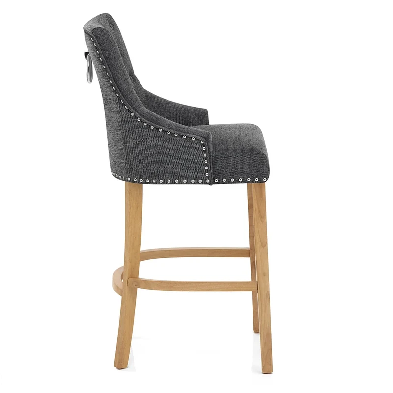 Chaise de Bar Chêne Tissu - Ascot Gris Foncé