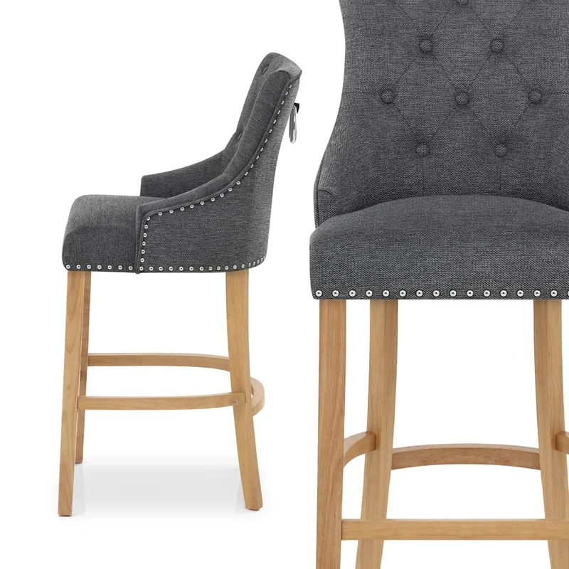 Chaise de Bar Chêne Tissu - Ascot Gris Foncé