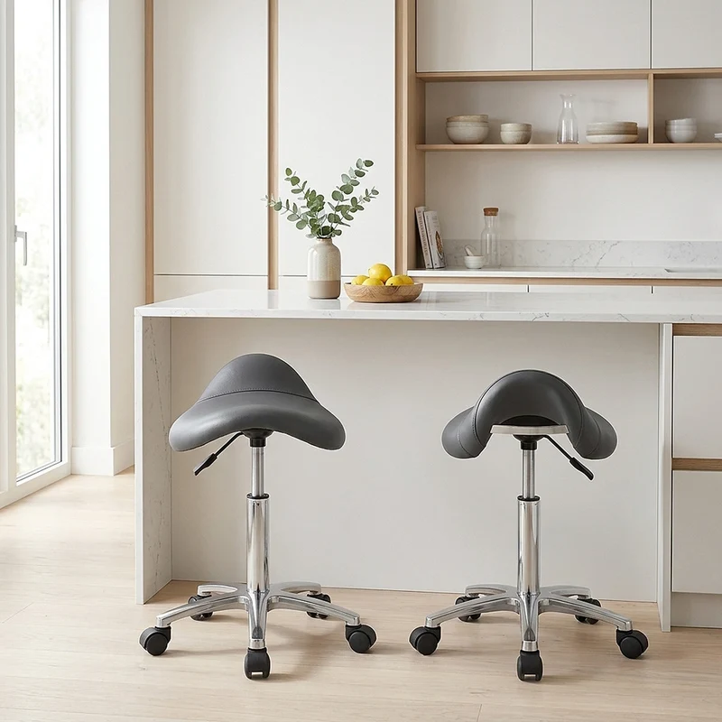 Tabouret Faux Cuir Chrome - Deluxe Saddle Gris