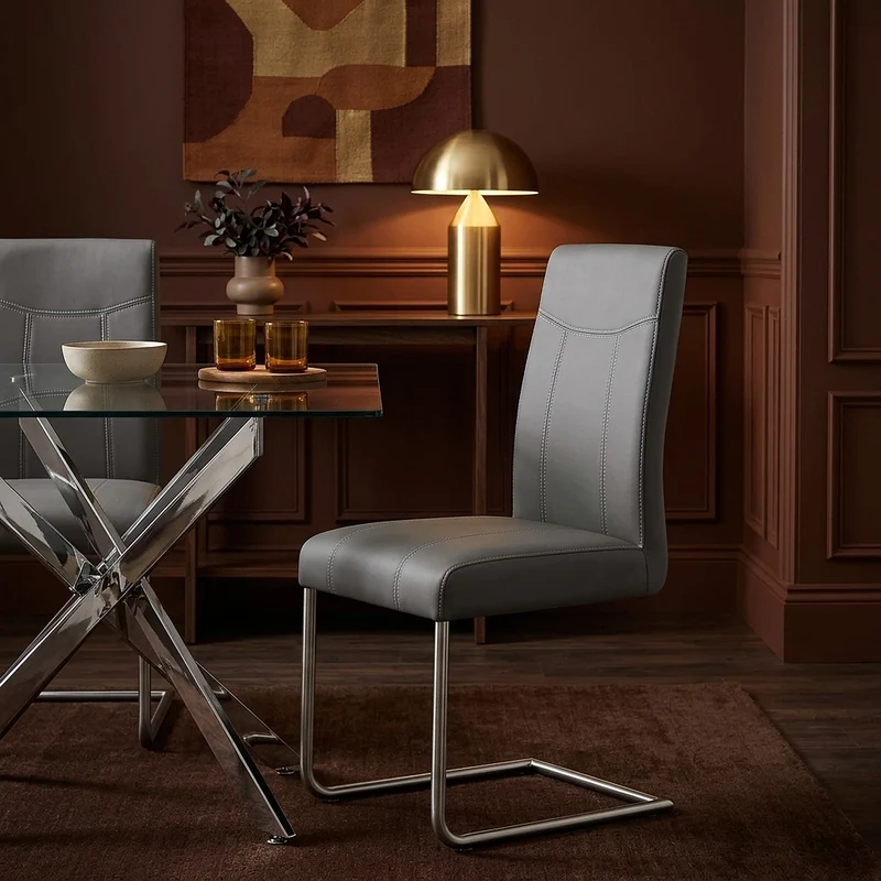 Chaise Métal Simili Cuir - Lancaster Gris