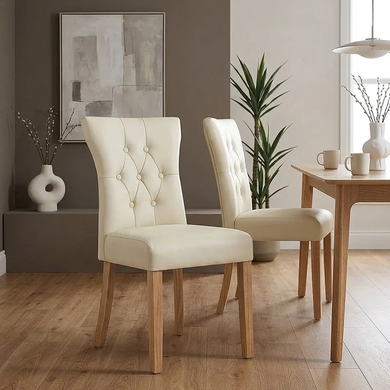 Chaise Bois Faux Cuir - Bradbury Crème