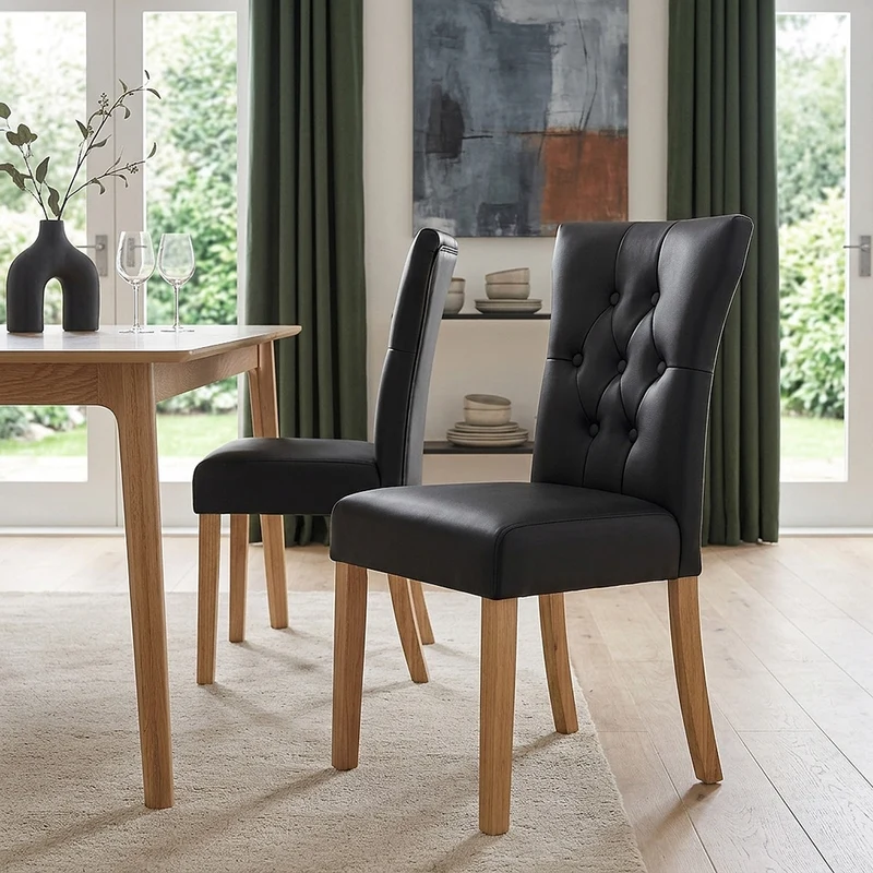 Chaise Bois Faux Cuir - Bradbury Noir