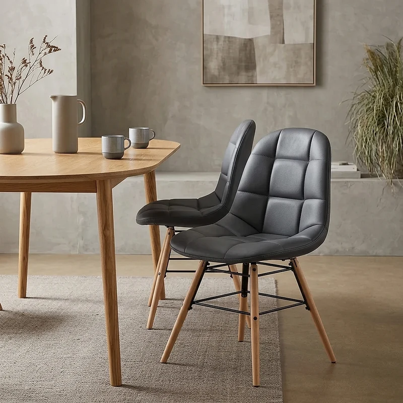 Chaise Faux Cuir Bois - Tate Gris