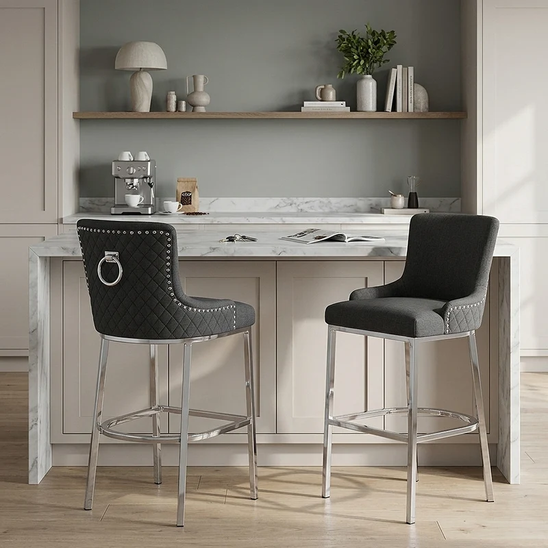 Tabouret Tissu Chrome - Blush Gris Foncé