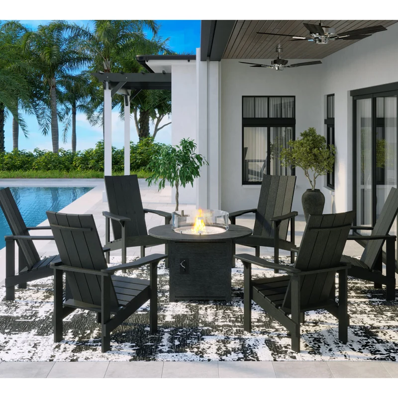 Table extérieure en plastique recyclé avec foyer Crystal Fire Plus - FT02