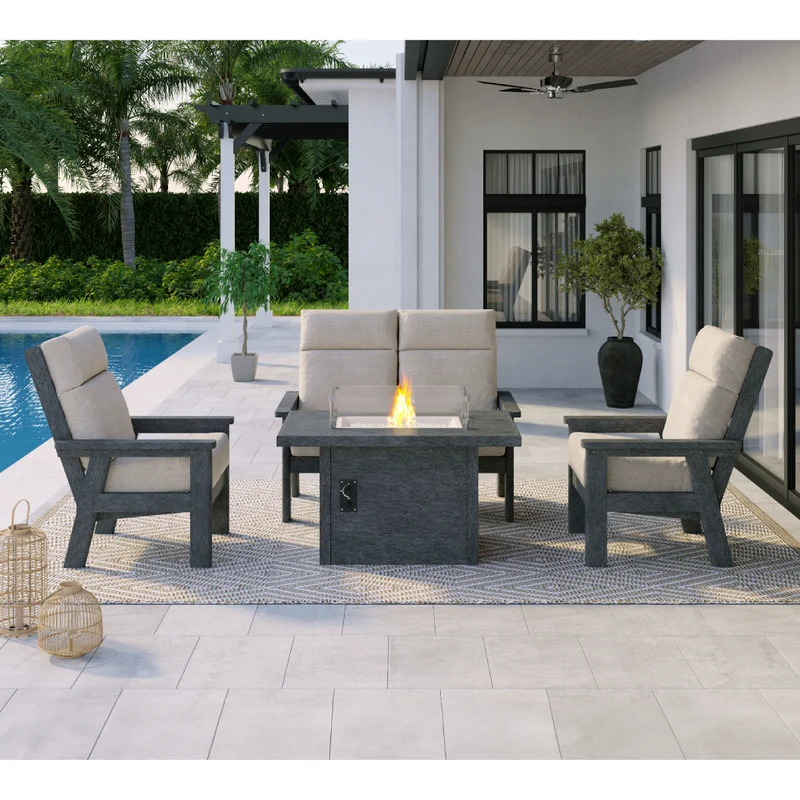 Table extérieure en plastique recyclé avec foyer Crystal Fire Plus - FT01
