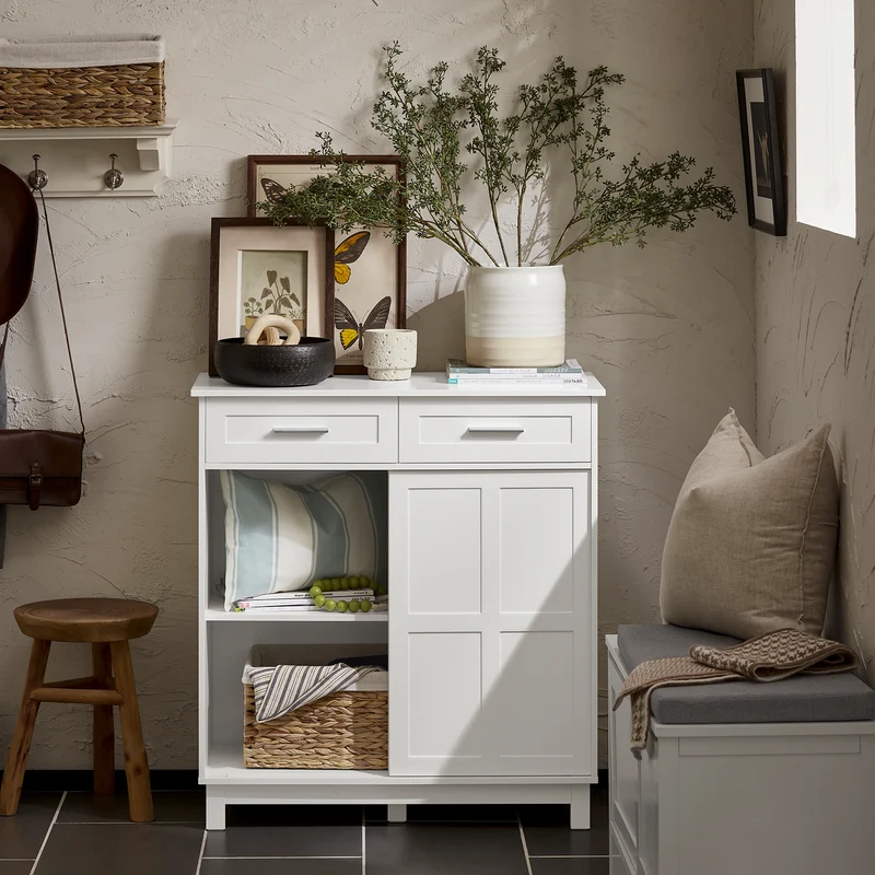 SoBuy FSB84-W Meuble de Rangement Meuble d’entrée Buffet Placard avec 2 Tiroirs et 2 Portes Coulissantes