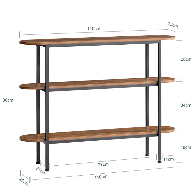 SoBuy FSB67-WS Table d’Appoint avec 2 Compartiments, Style Industriel, Design Fonctionnel, Usage Quotidien, Format Pratique – L110×P25×H86 cm, Noyer et Noir