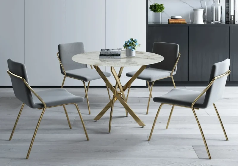 Table ronde dorée marbre beige - Joy