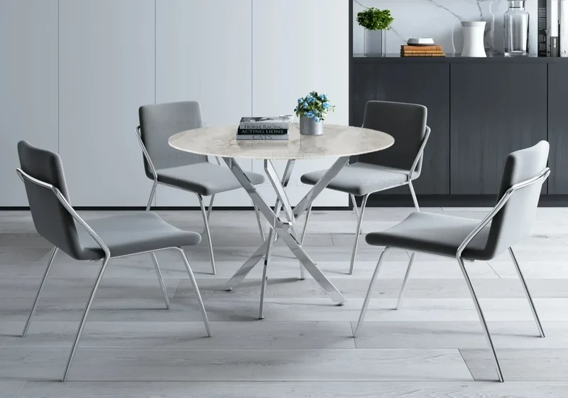 Table ronde argentée marbre gris - Joy